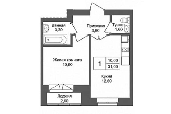1-комнатная квартира | ЖК «Онега» | 10.00