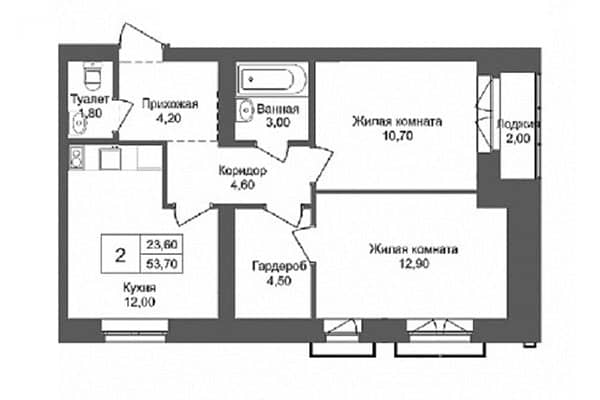 2-комнатная квартира | ЖК «Онега» | 23,60